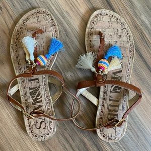 flat sandals with beaded tassels